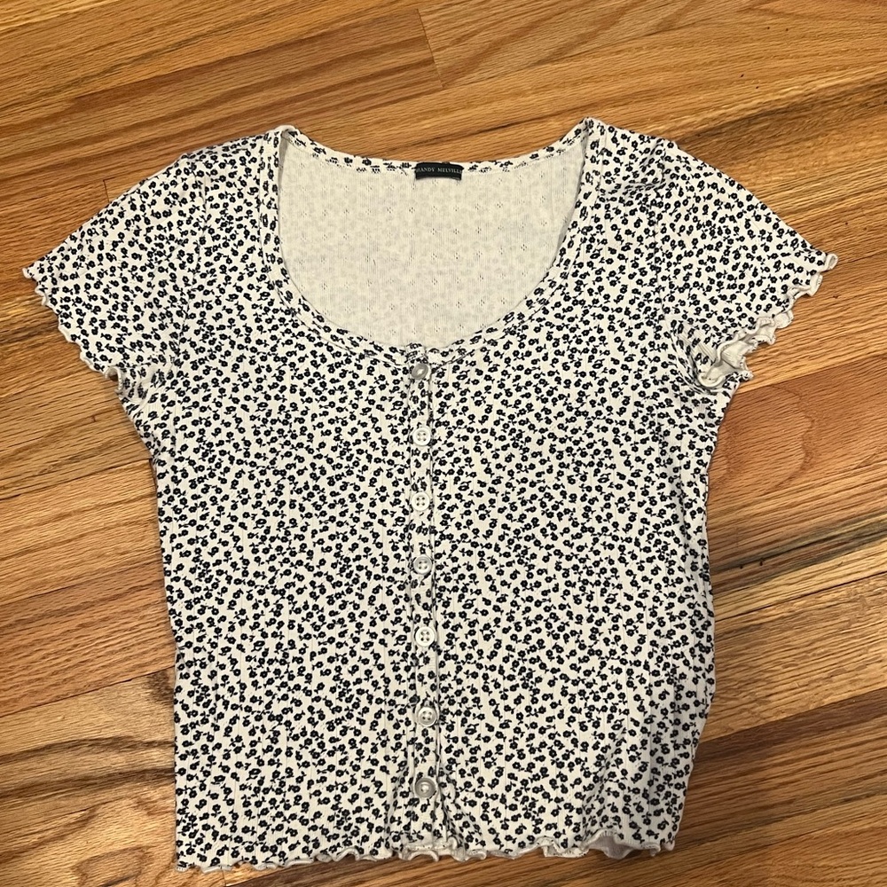 Brandy Melville Navy and White Floral Blouse